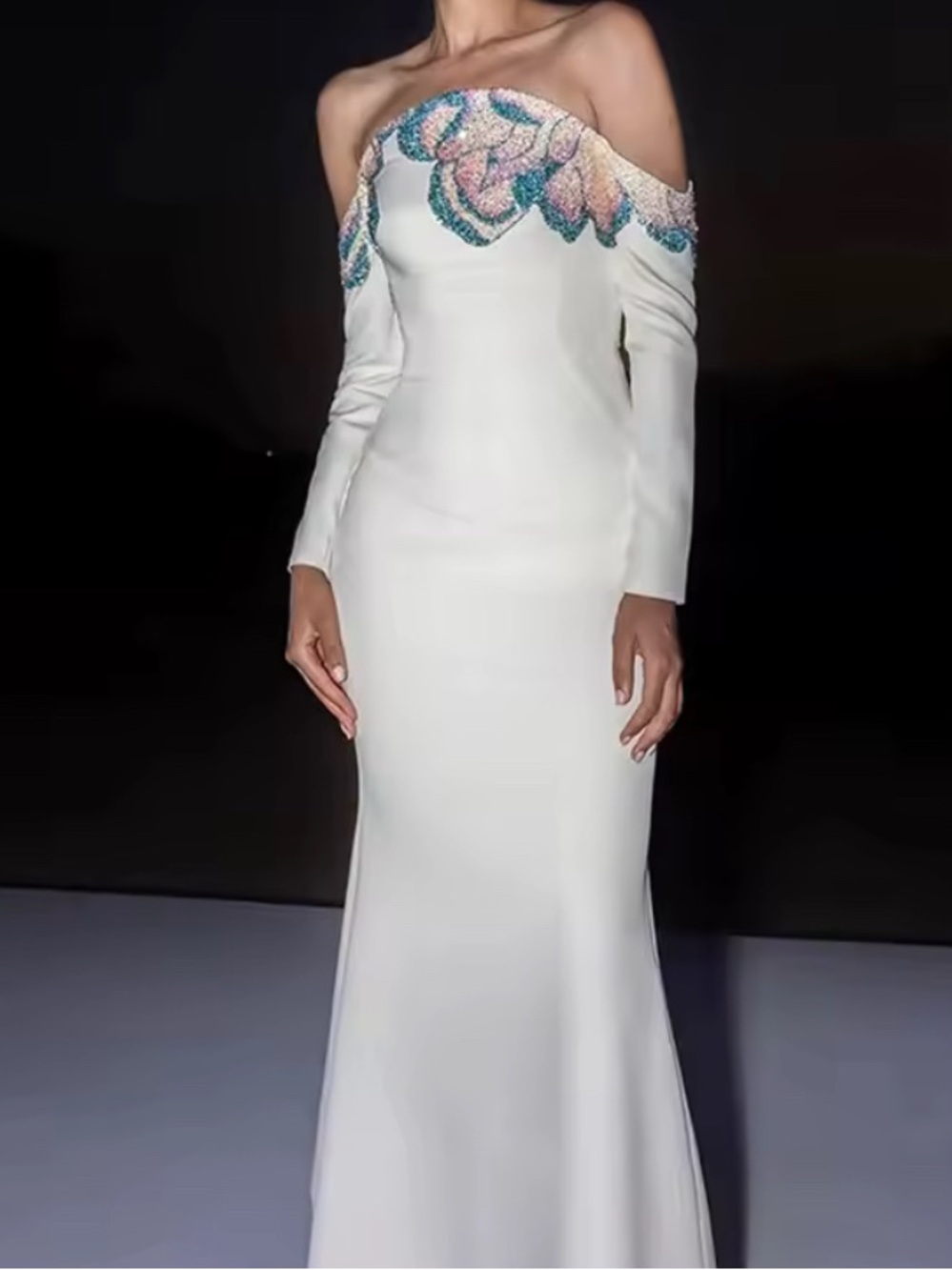 NEW Nola Beaded Sequin Embellished White Evening Gown